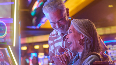 Two people laughing